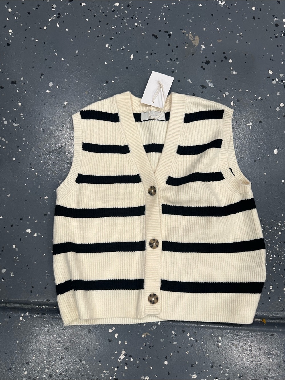 Zara Cream and Black Striped Knit Vest